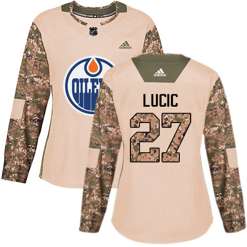 Adidas Oilers #27 Milan Lucic Camo Authentic Veterans Day Women's Stitched NHL Jersey